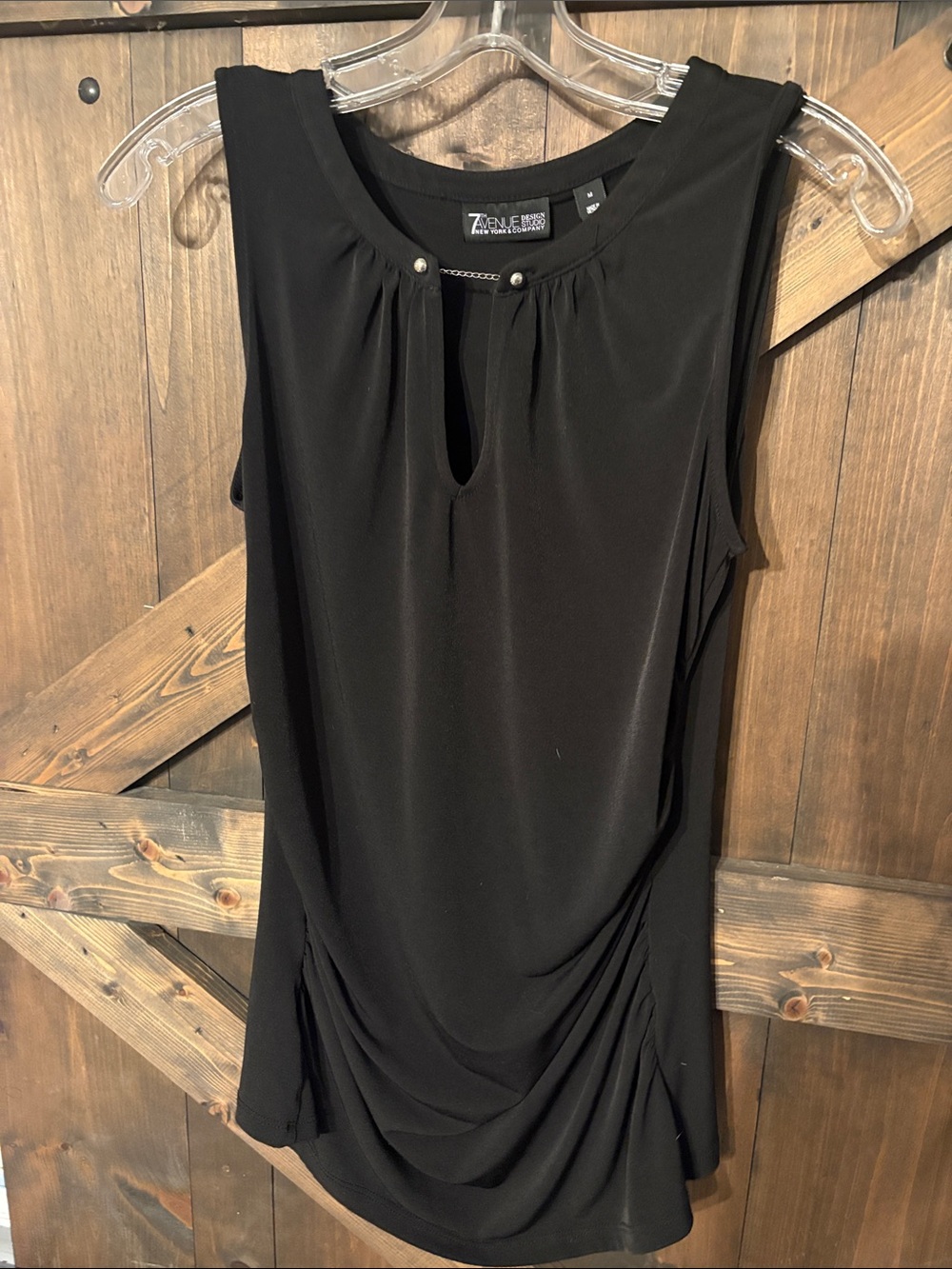 7th avenue New York and Company Black Sleeveless Keyhole Drape Top